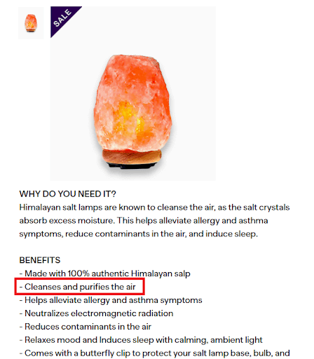 false advertising for himalayan salt lamps