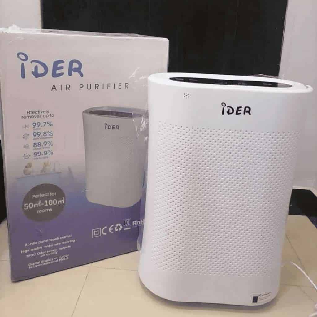 An iDer air purifier with its packaging