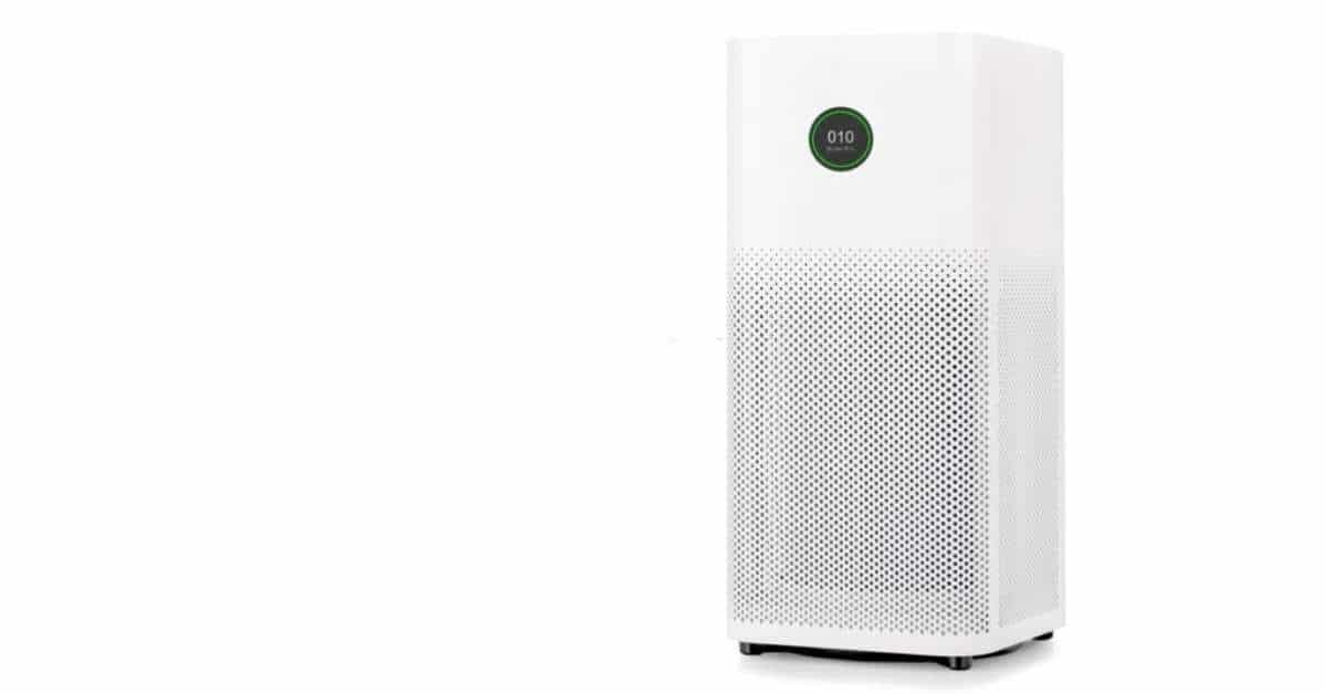 A portable air purifier in white background