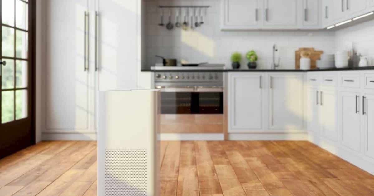 An air purifier inside a kitchen