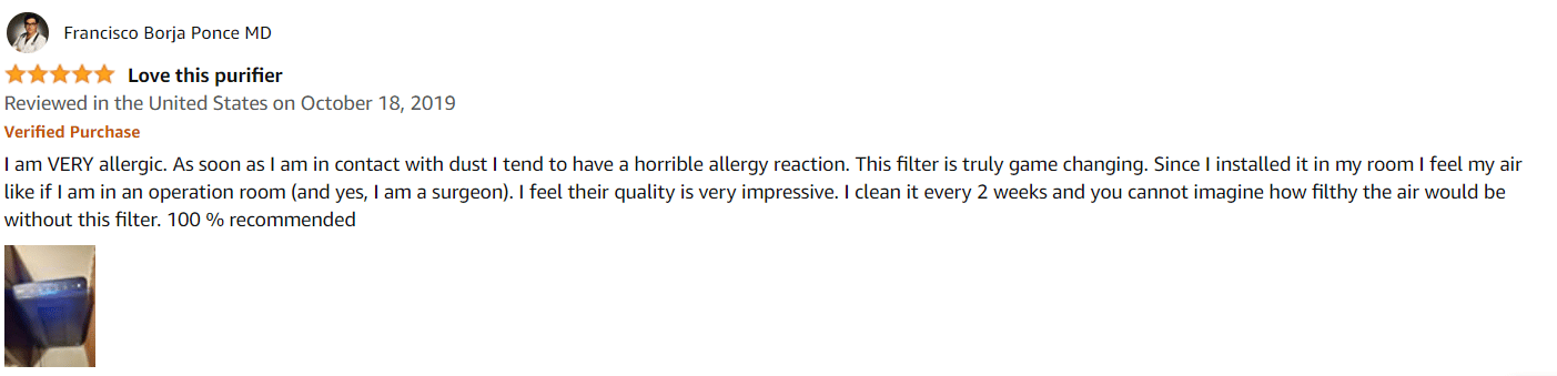 A user review for the Winix 5500 on Amazon