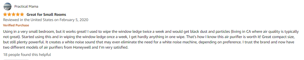 A user review for the Honeywell 16200 on Amazon