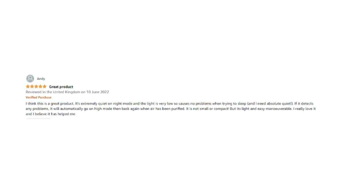 A user review for the Philips Air Purifier Series 800 on Amazon