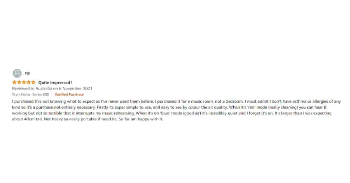 A user review for the Philips 3000I Air Purifier on Amazon