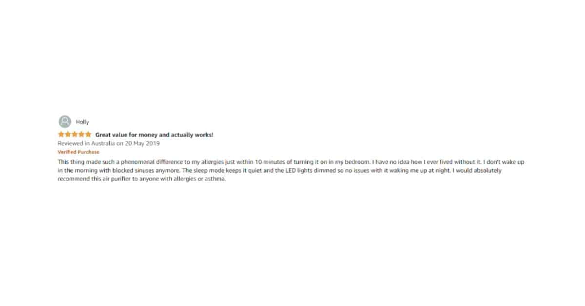 A user review for the Philips Series 1000 Air Purifier on Amazon