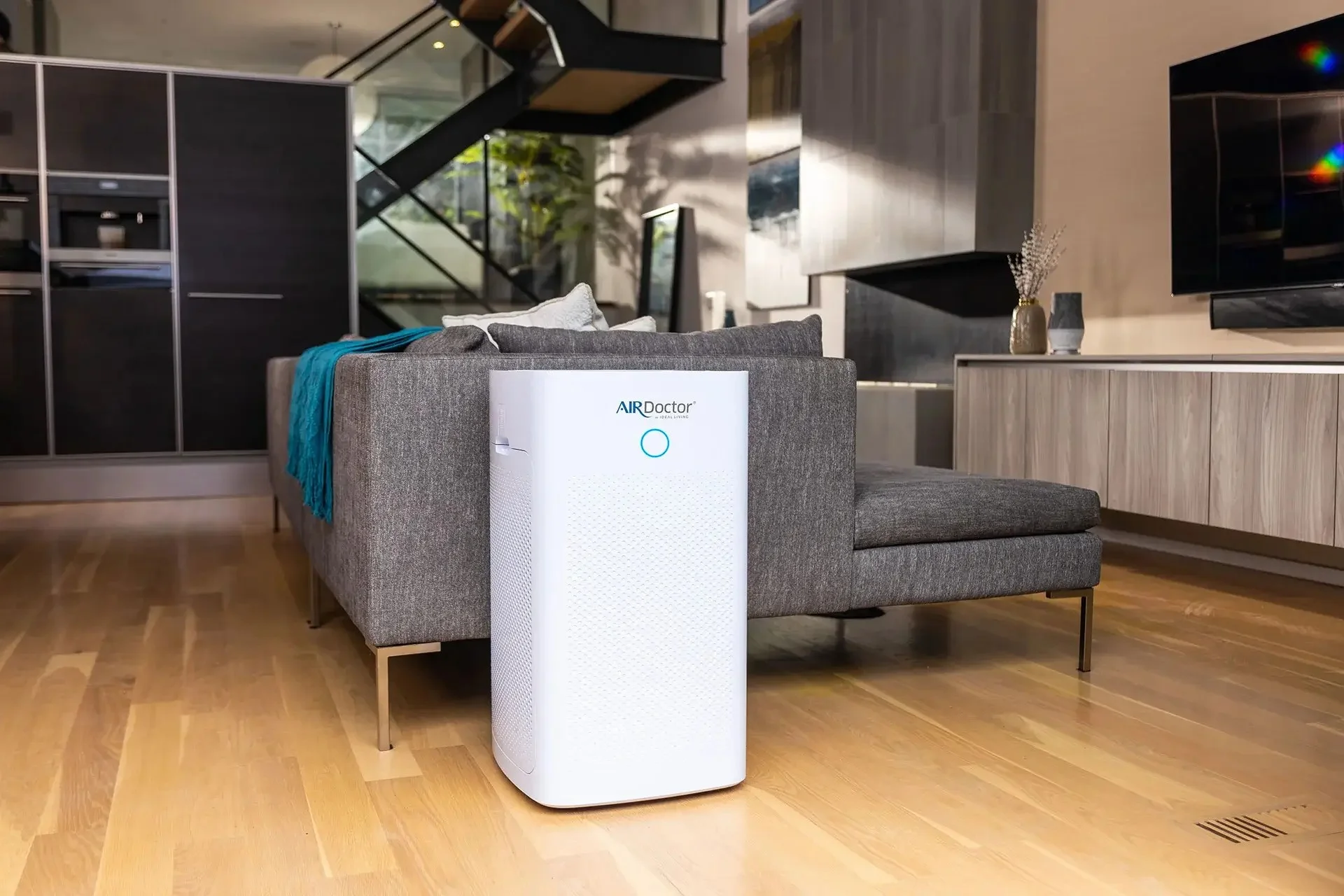 A premium Air Doctor air purifier with a sleek and modern design.