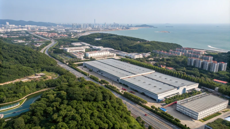 Aerial view of Xiamen City showcasing modern factories