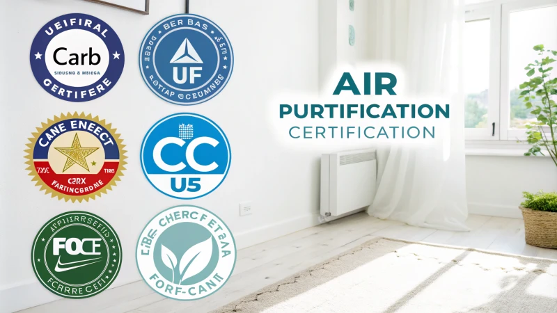 Collage of air purification certification logos