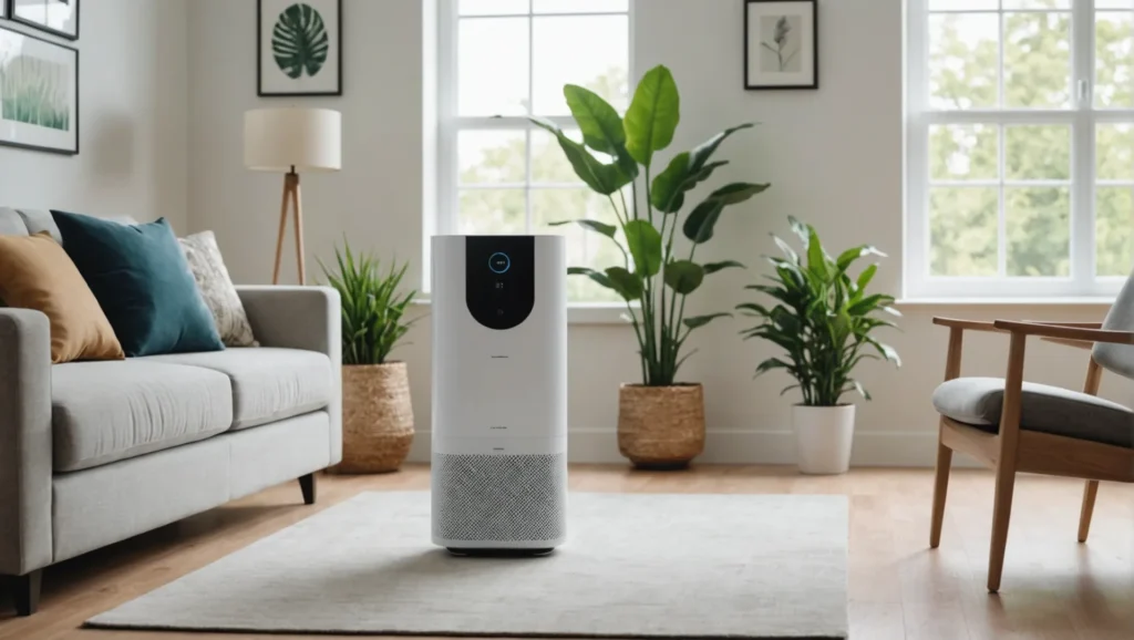 Air purifier in a modern living room setting