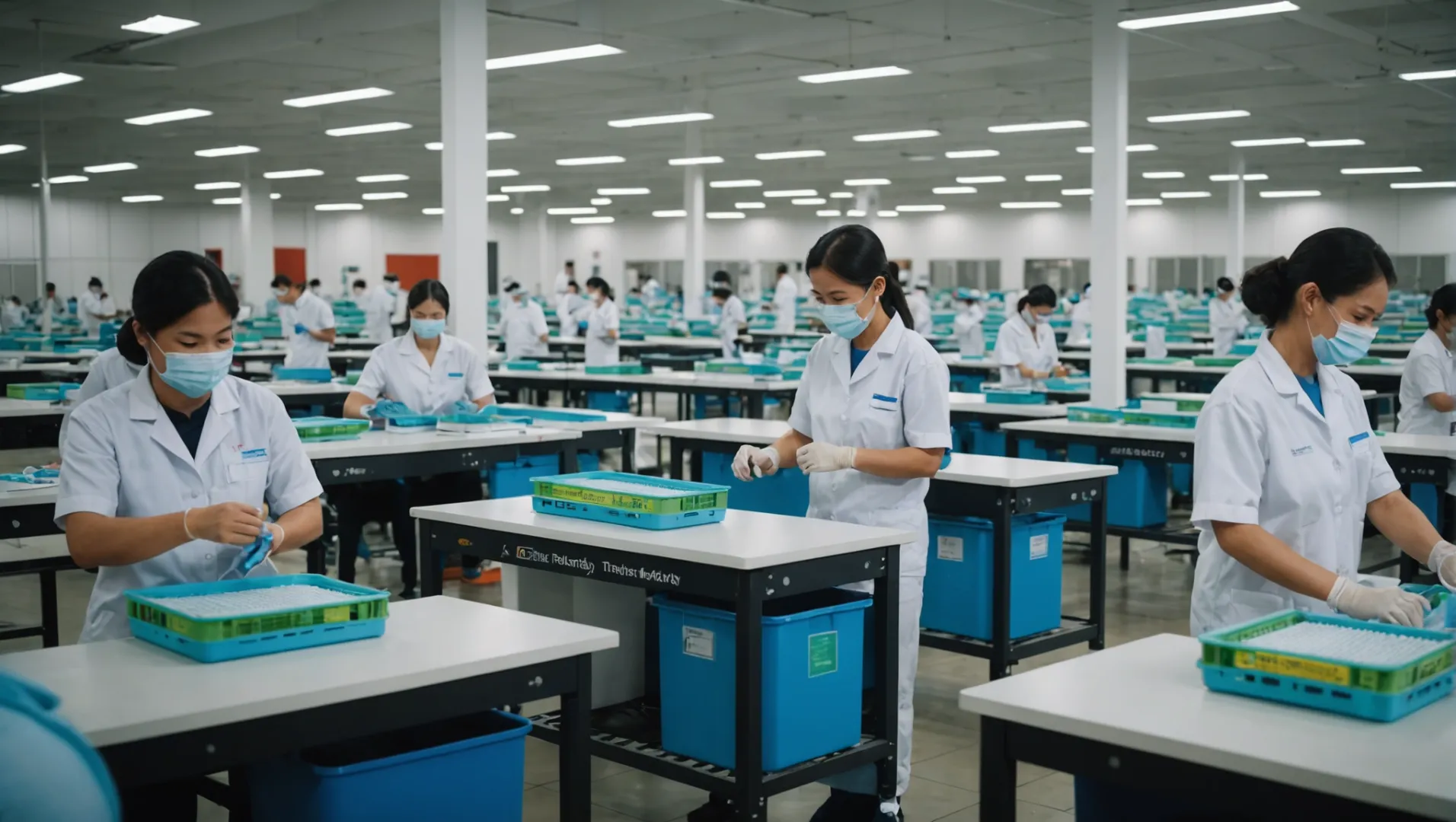 Modern air purifier factory in Thailand with workers and machinery