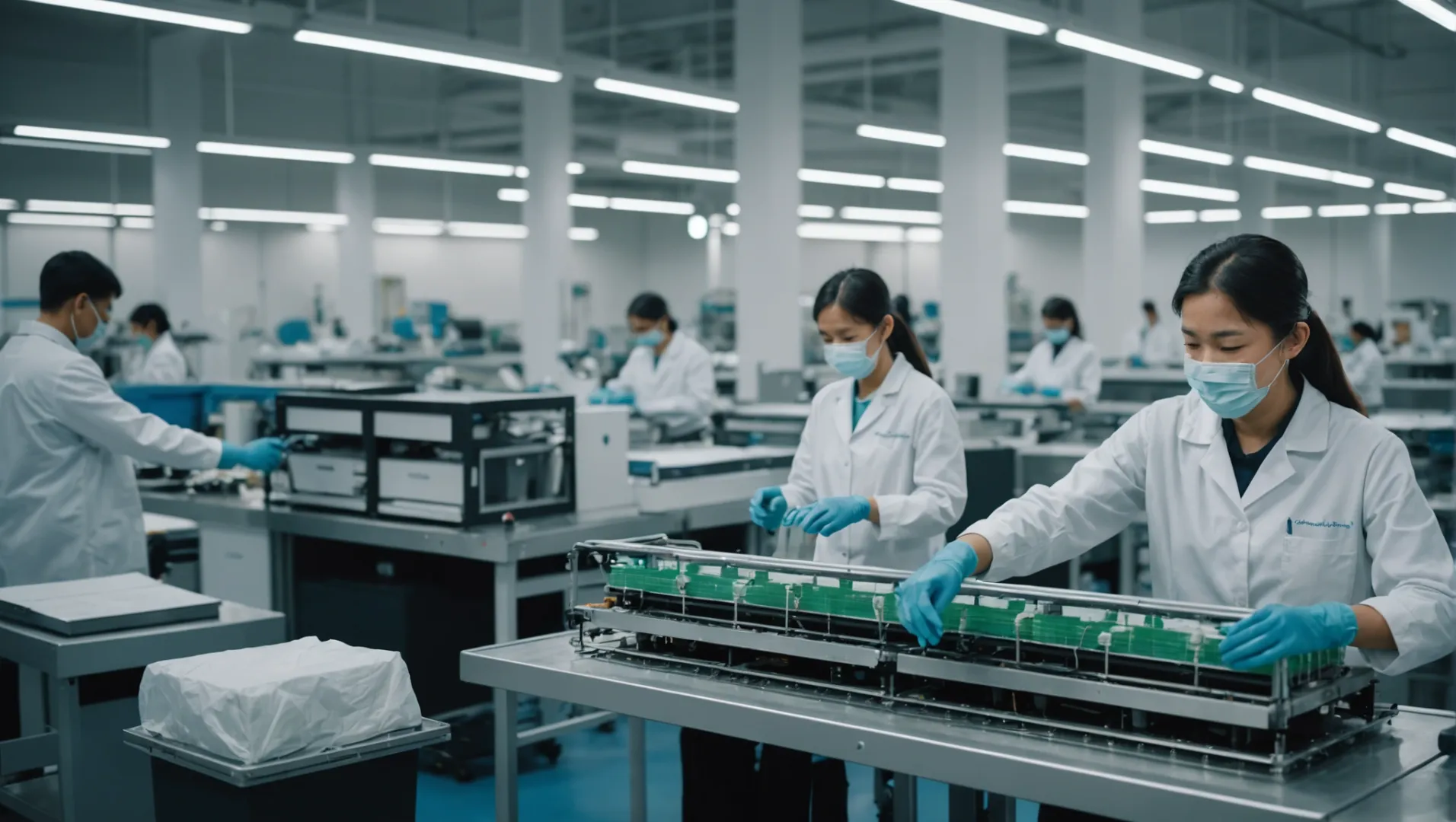 Air purifiers on assembly line in modern factory