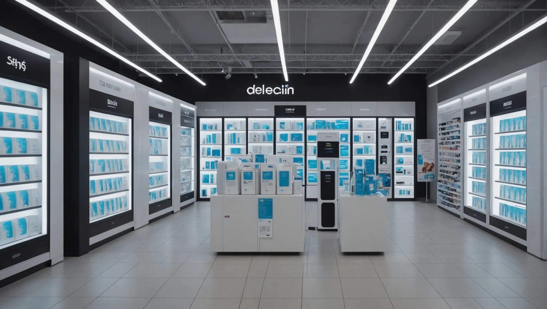 A variety of air purifiers displayed in a retail store with clear pricing labels.