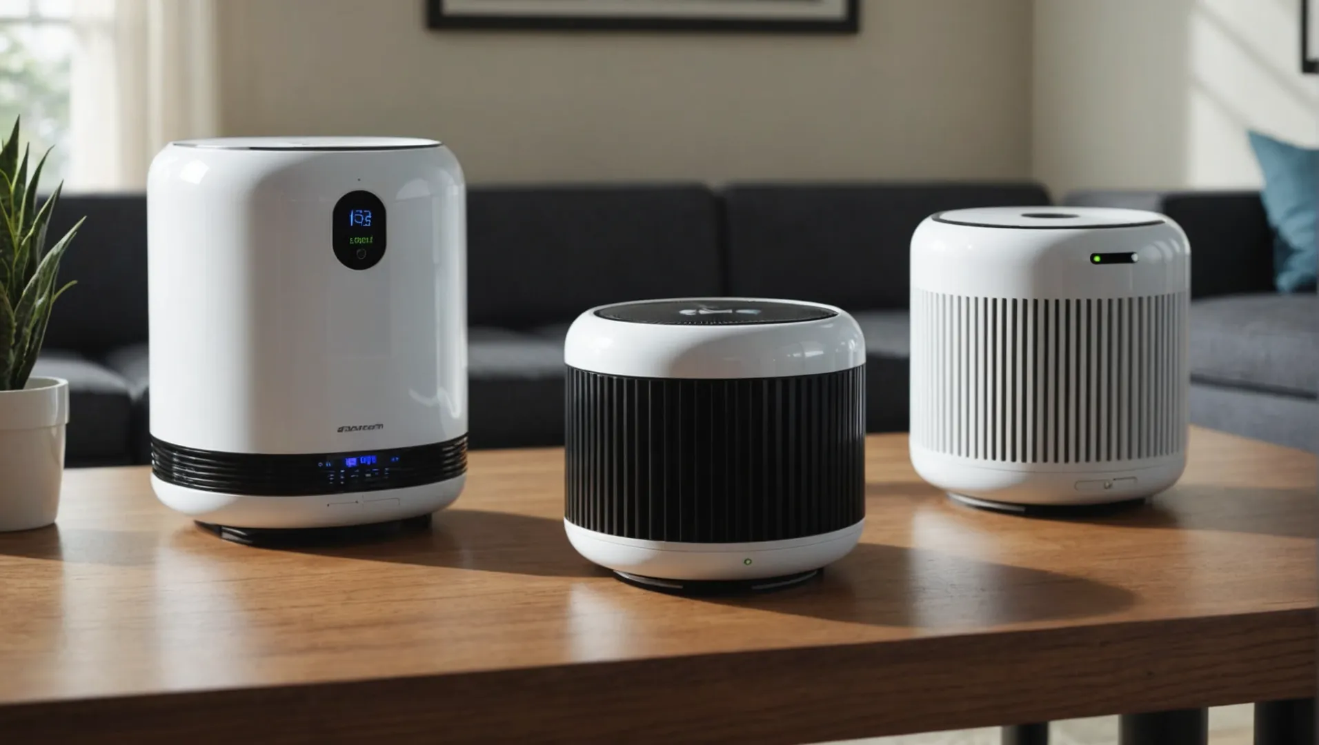 An array of specialized air purifiers for pets, babies, and cars, showcasing diverse features.