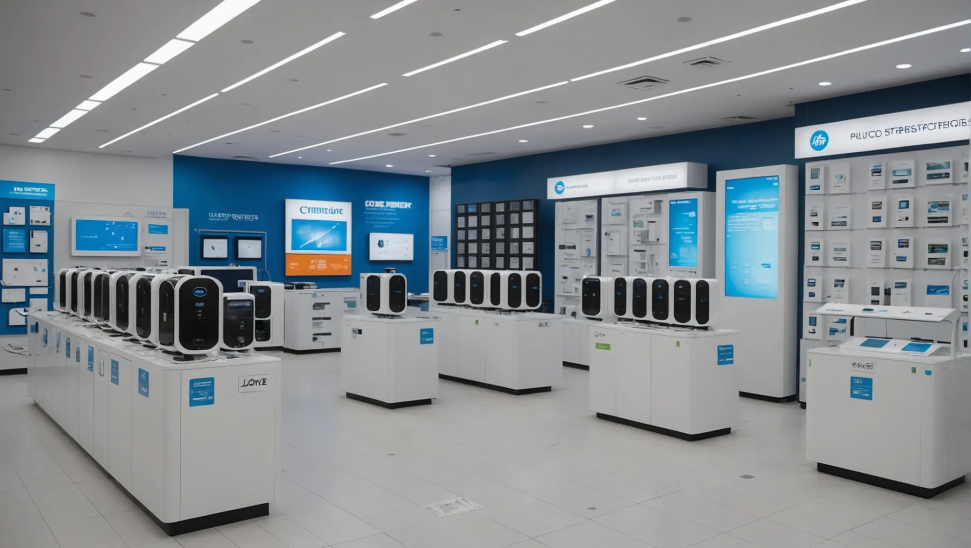 Air purifiers with transparent pricing tags displayed in a store