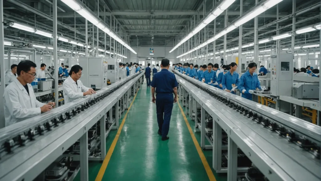 Air purifiers on a production line in a factory setting