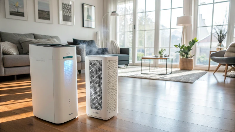 Two air purifiers in a bright modern room