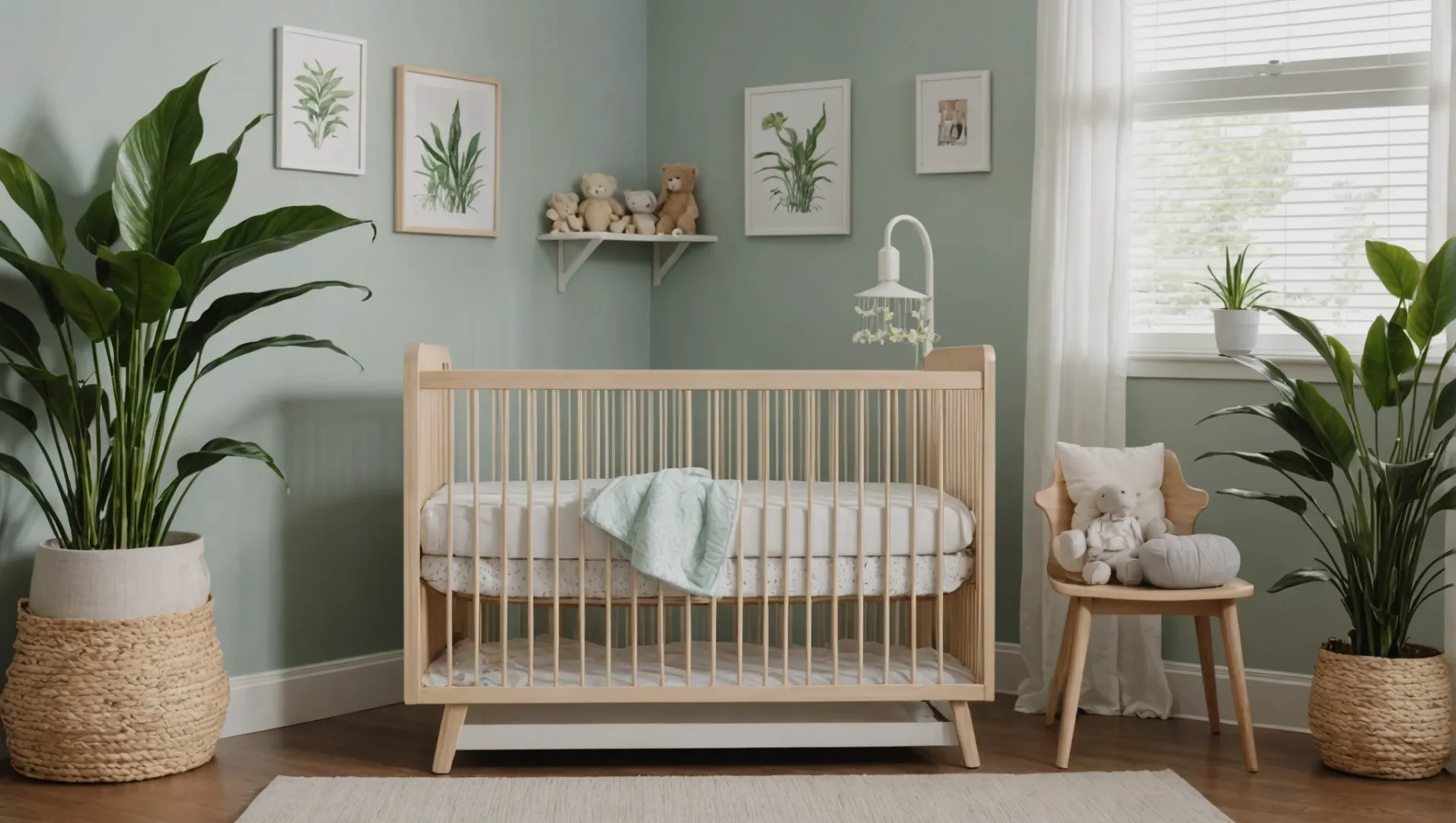 A baby sleeping peacefully in a nursery with an air purifier nearby