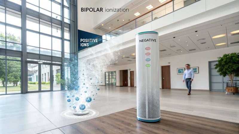 Illustration of the bipolar ionization process in an indoor environment