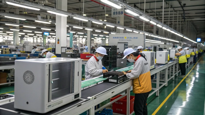 Workers assembling Coway air purifiers in a manufacturing facility