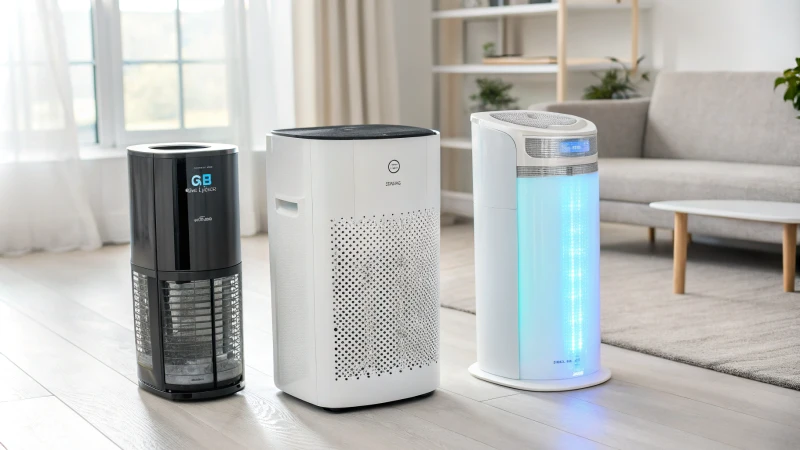 A modern interior room with three air purifiers.