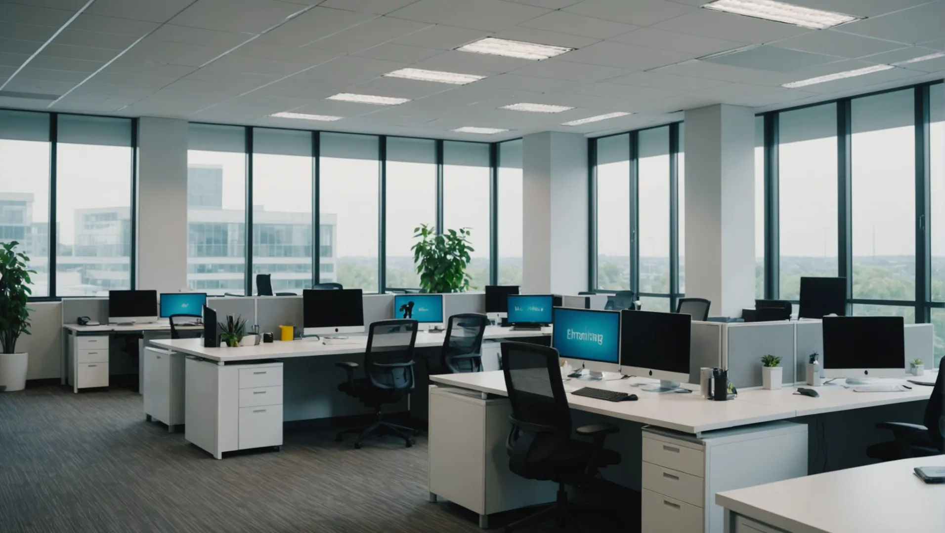 Commercial air purifiers in a modern office setting