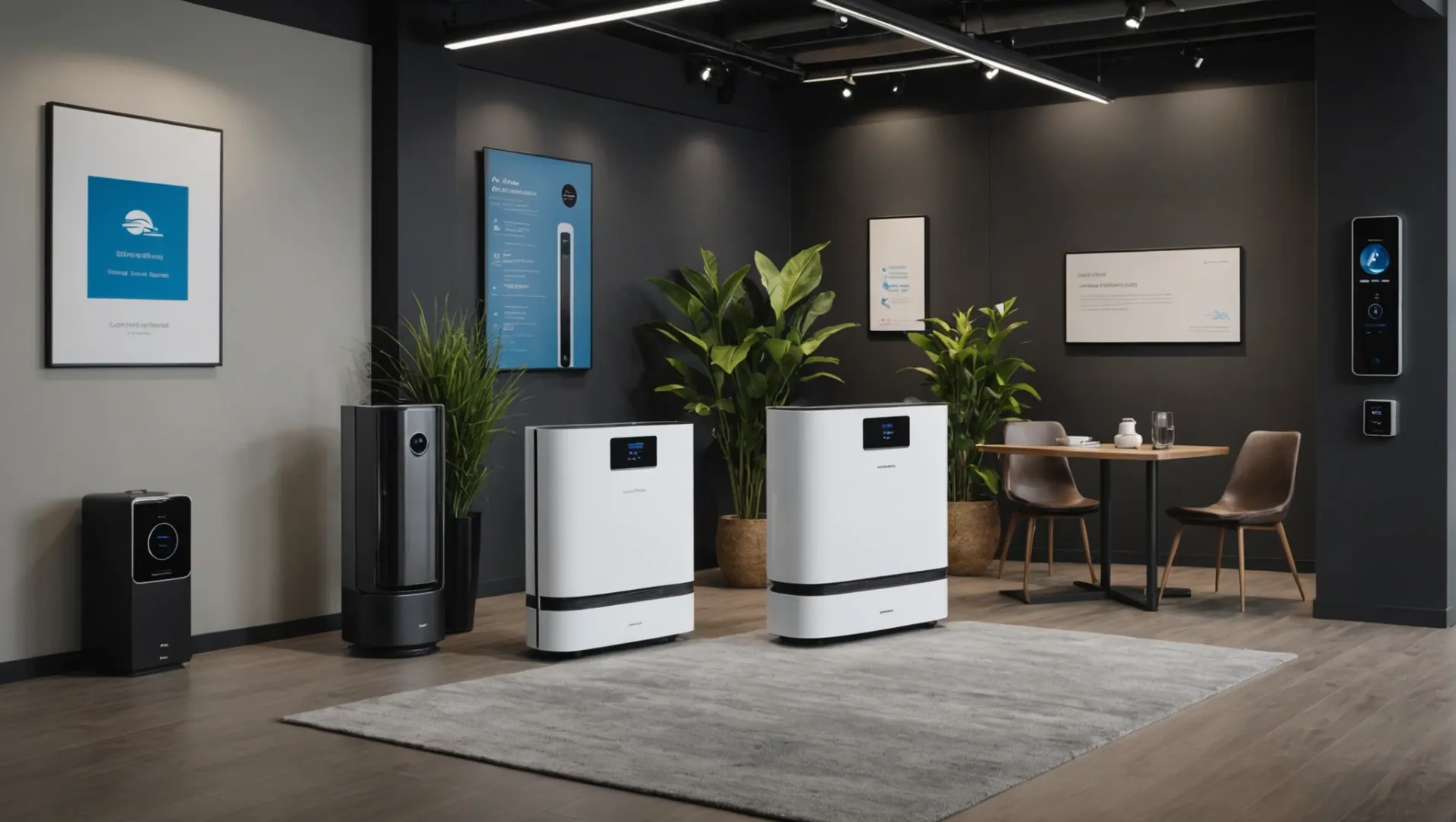 Various air purifiers on display with price tags