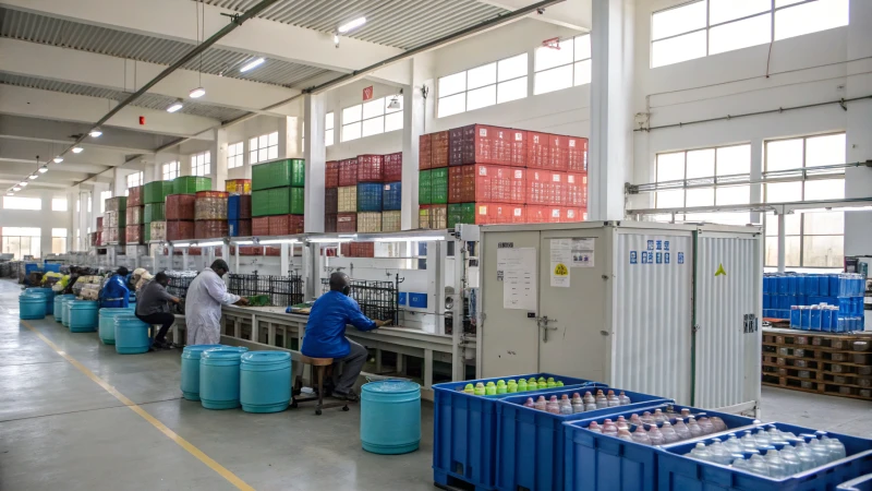 Workers assembling water purification systems in a factory