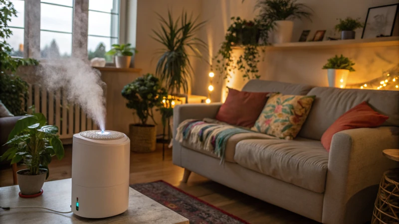 A cozy living room featuring a humidifier and air purifier