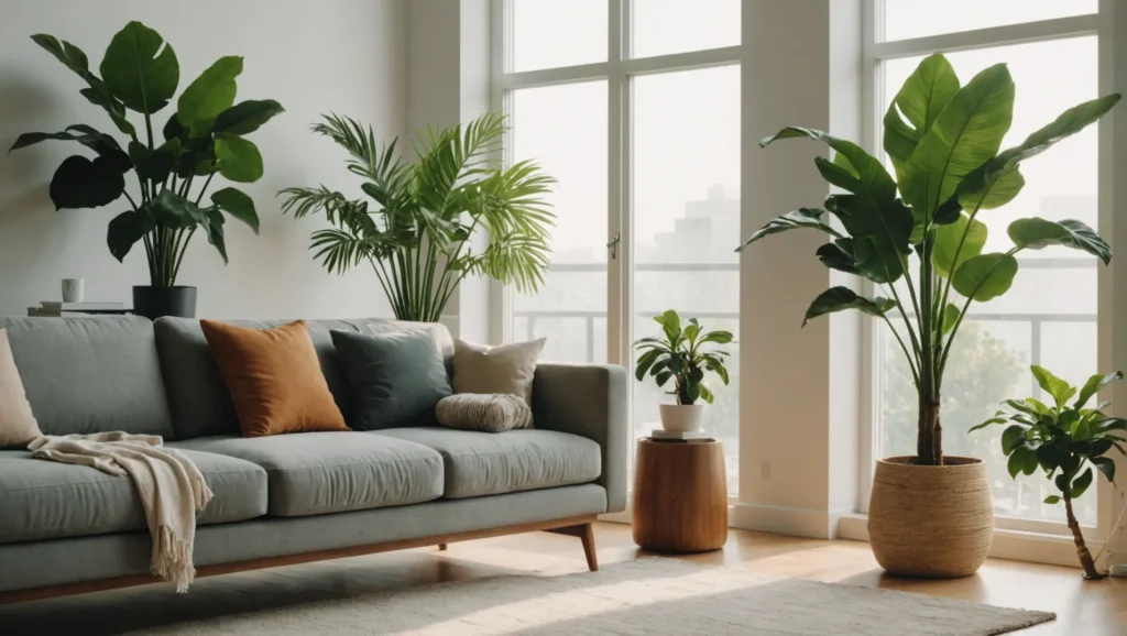 Air purifier in a living room reducing dust