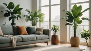 Air purifier in a living room reducing dust