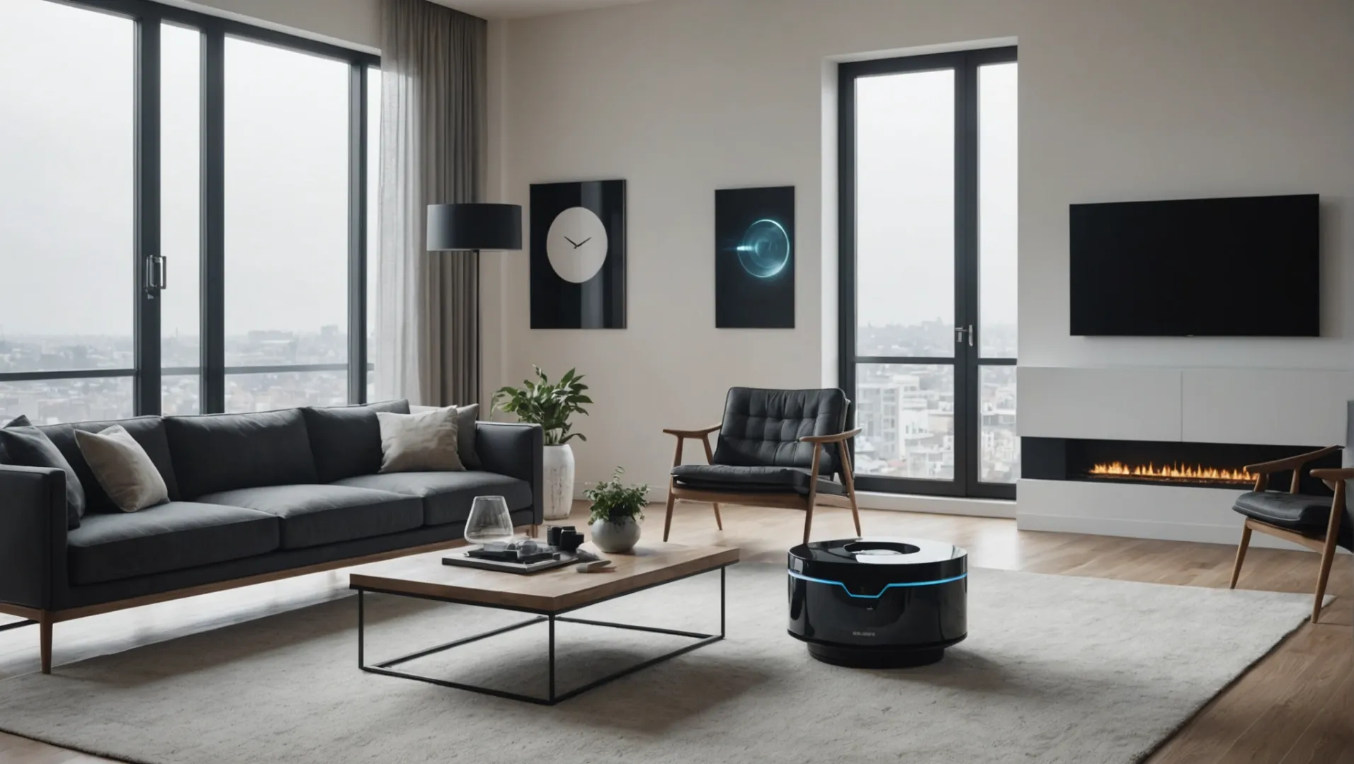 A modern, integrated air purifier system in a smart home setting