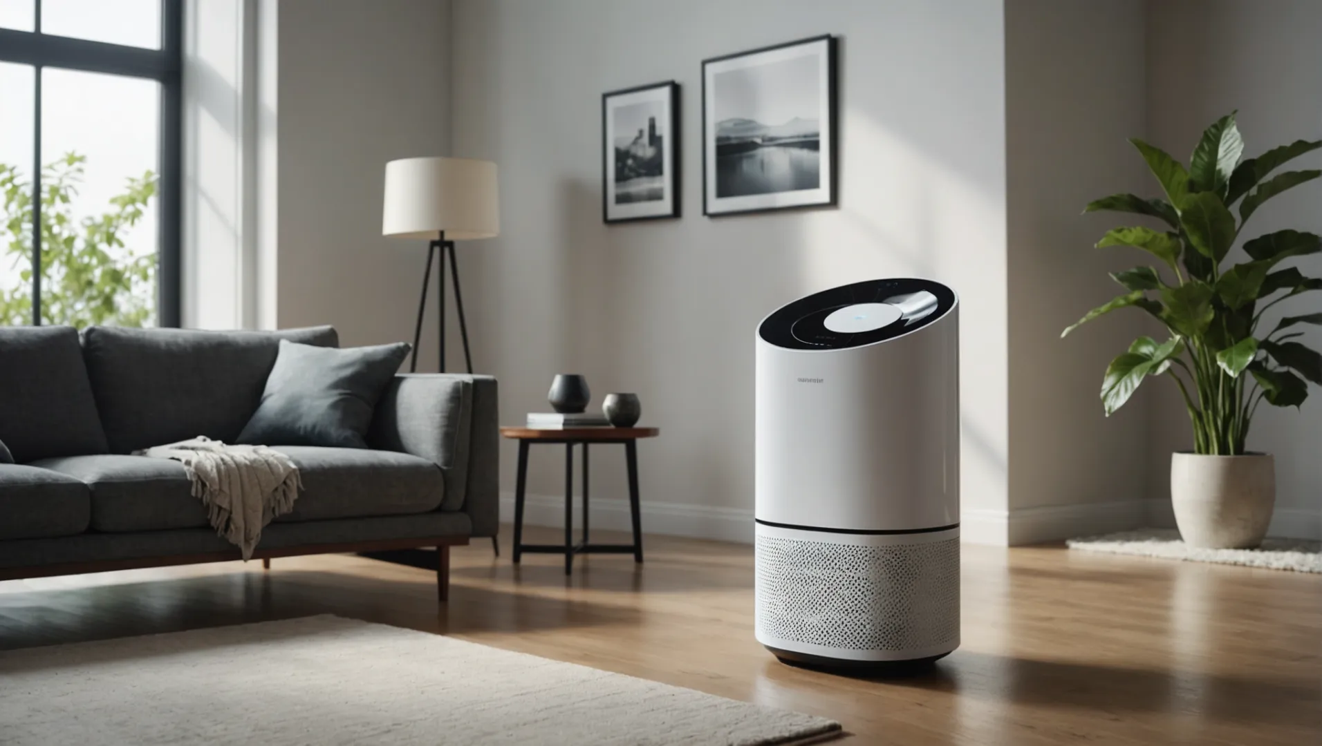 Futuristic smart air purifier with AI integration and sensors