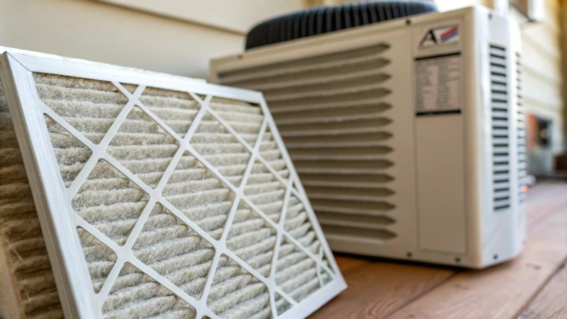 Close-up of a HEPA filter beside an air conditioning unit