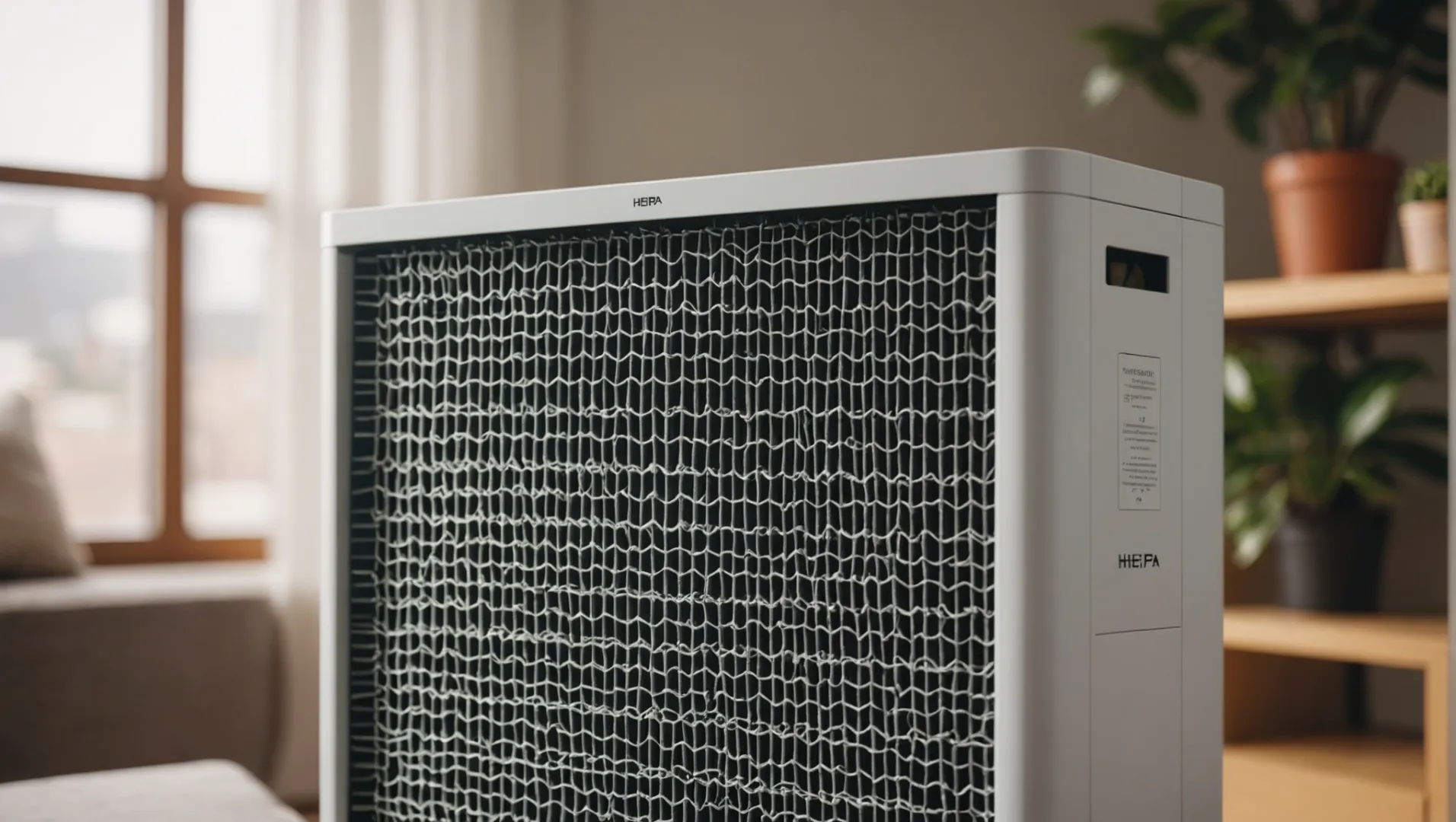 HEPA filter in a modern air purifier with clean air flowing through it