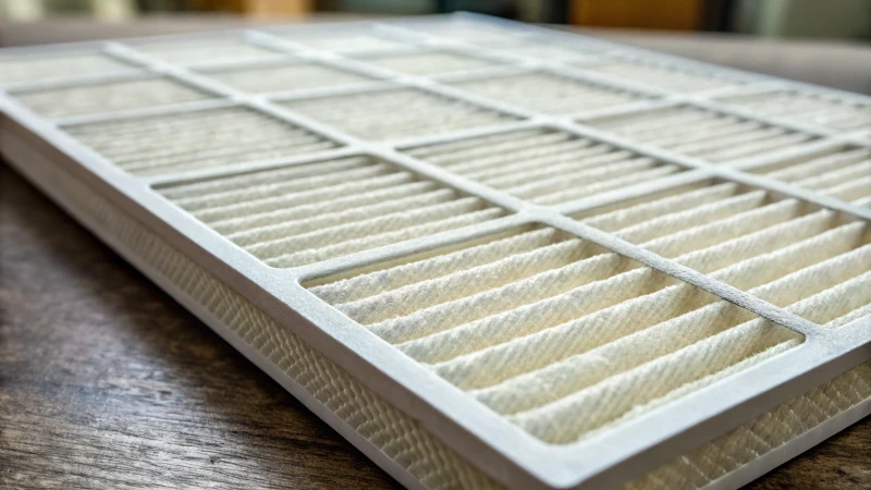 Close-up of a HEPA filter showing its layers and fibers