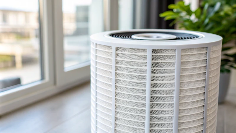 Close-up of an air purifier filter showcasing its layers