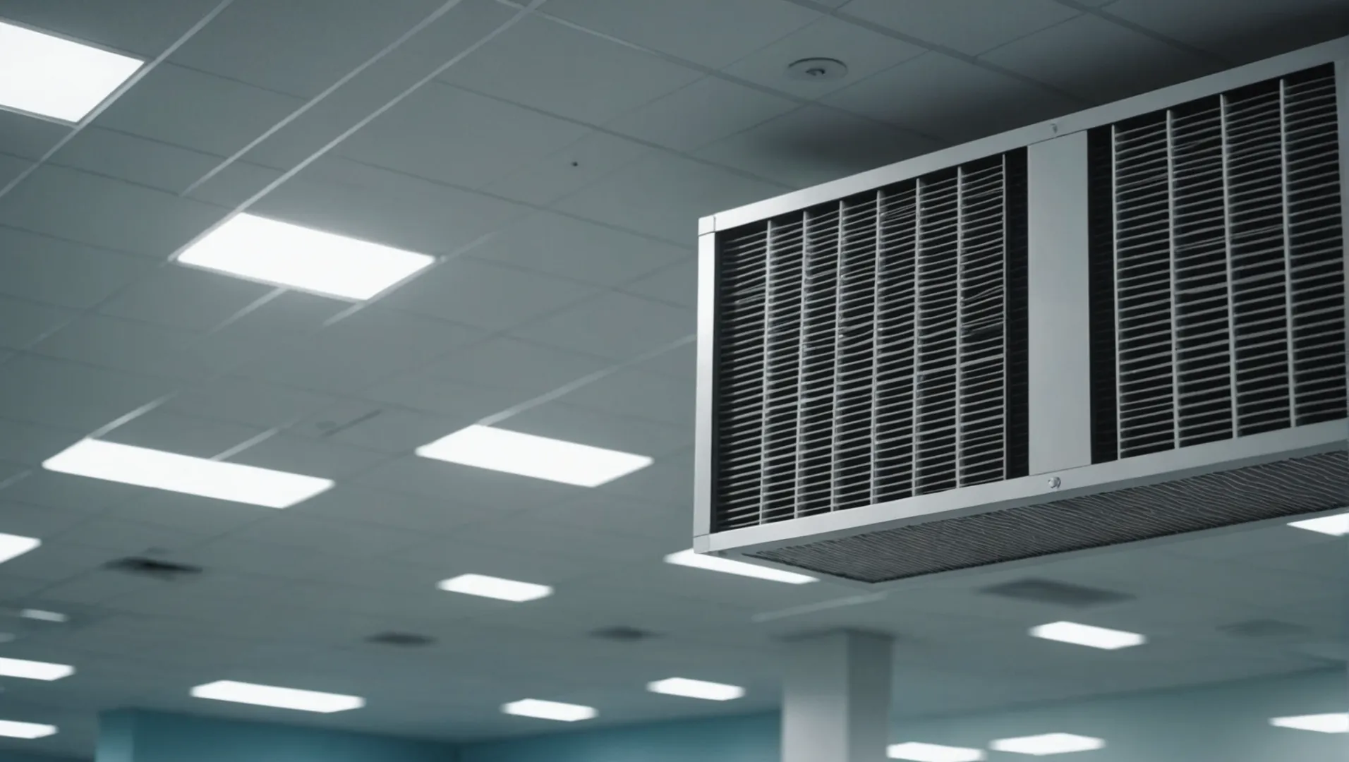 A large air filtration system in a hospital with high-efficiency filters installed.