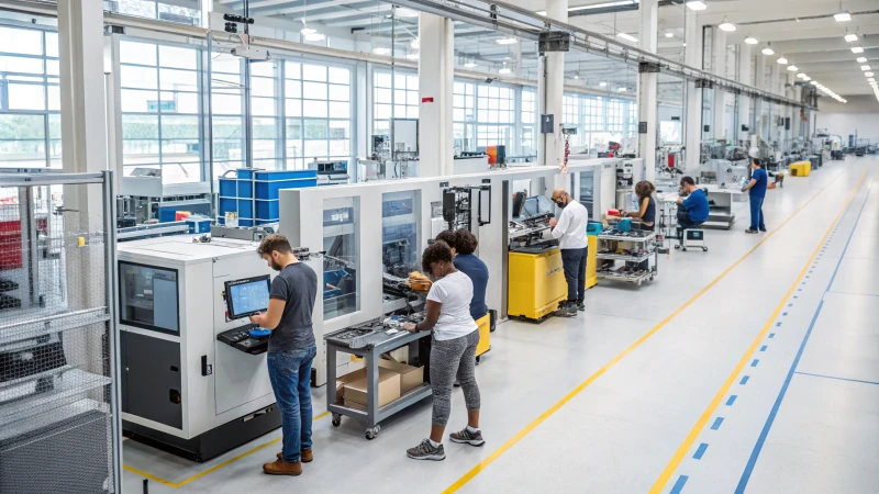 Diverse workforce in a modern manufacturing facility