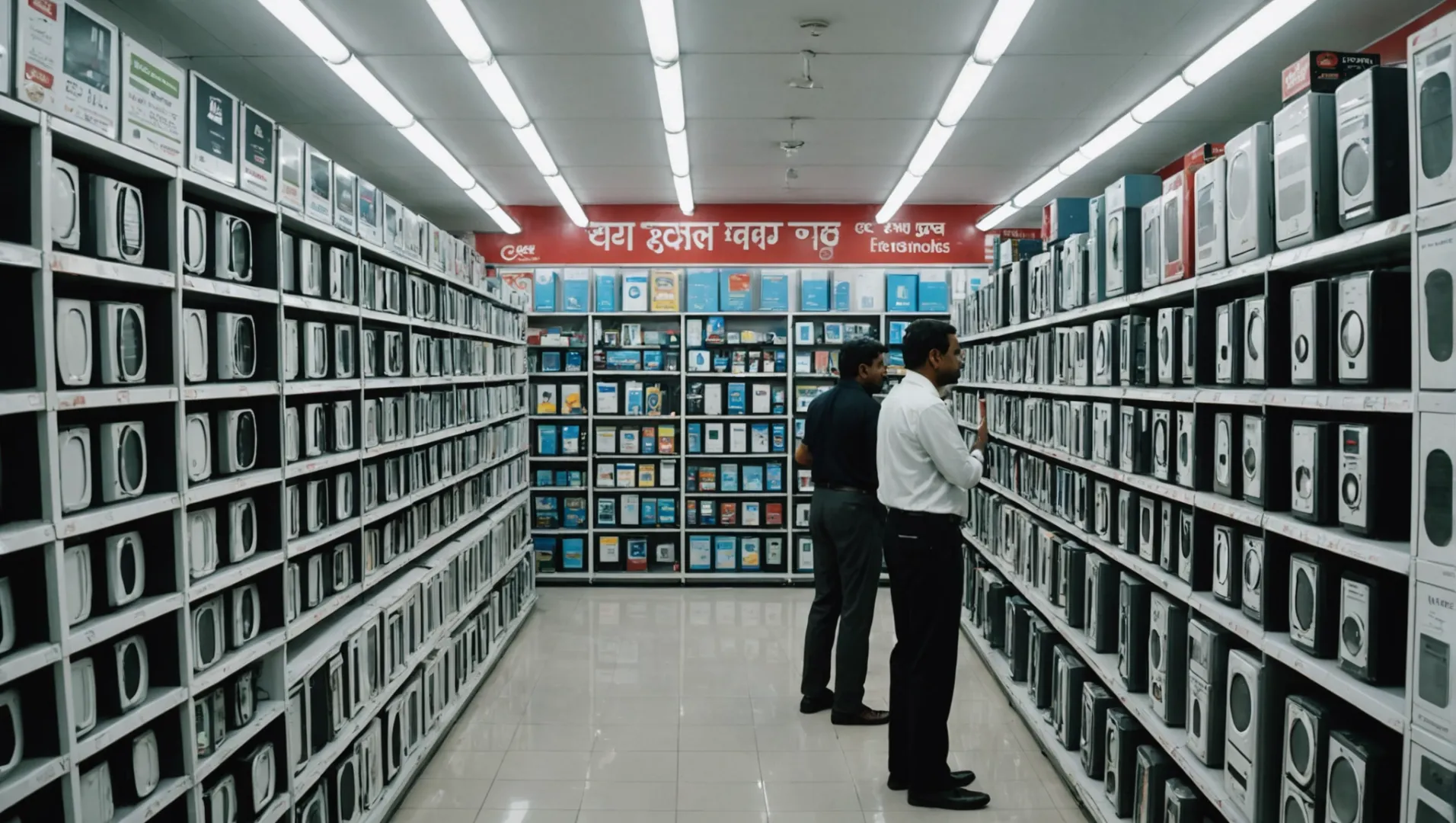 Air purifiers on display in an Indian electronics store