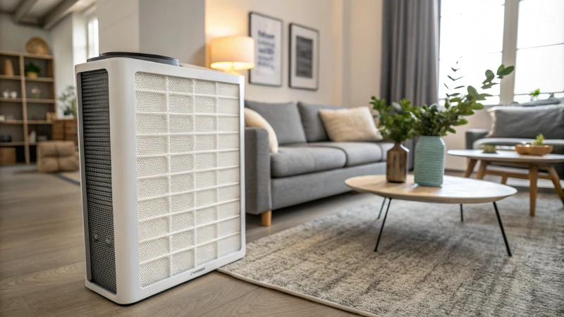 Interior view of a HEPA air purifier with dense fiber filter