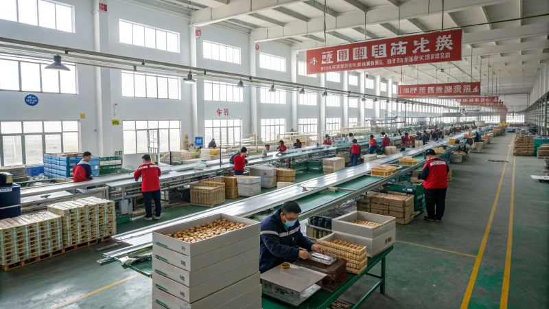 A busy Chinese manufacturing facility with workers and machinery