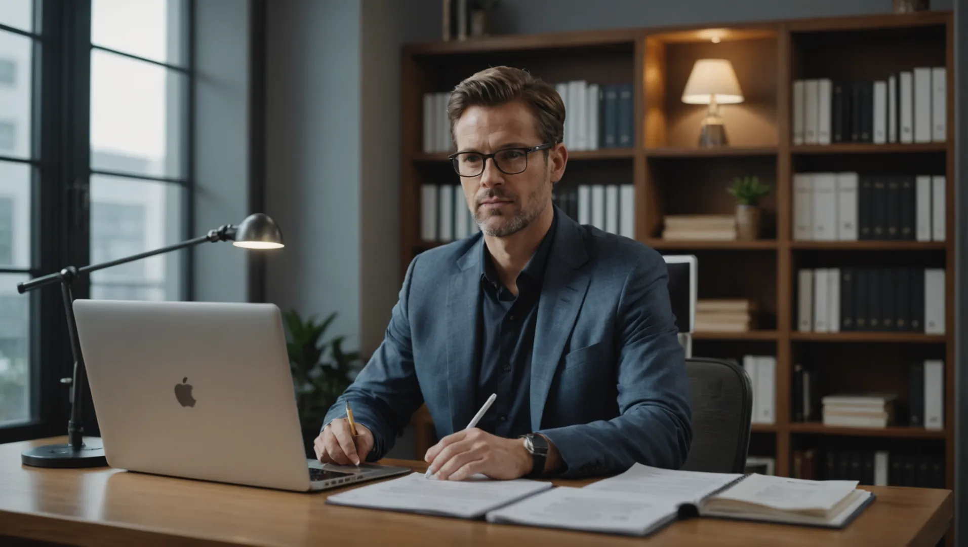 A person reviewing legal documents for air purifier development.