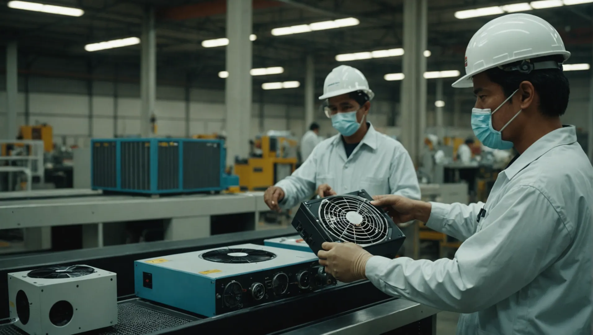 Industrial air purifier assembly line in a Mexican factory