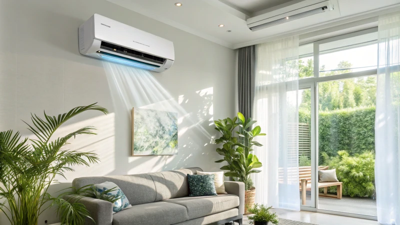 A modern air conditioning unit in a contemporary living room