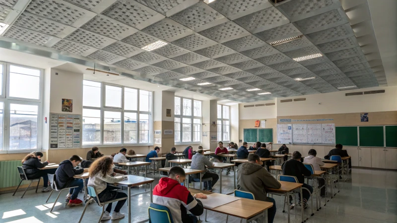 A modern classroom with students studying at their desks.