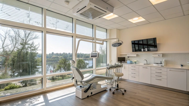 Interior of a modern dental office with air purifier