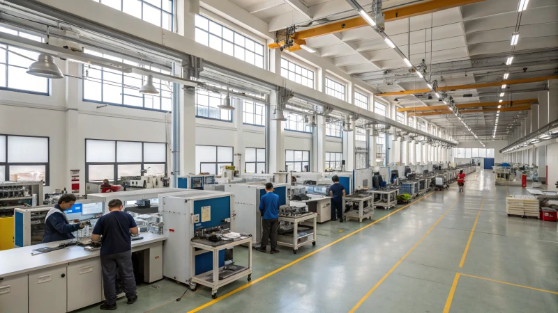 Diverse workers assembling high-tech products in a modern factory