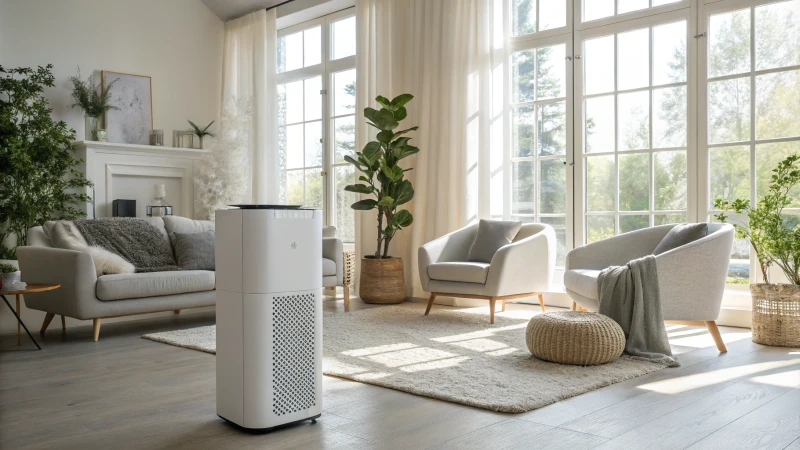 Modern living room with integrated ceiling air purifier