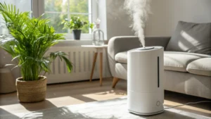 加湿器と空気清浄機を備えたモダンなリビングルーム