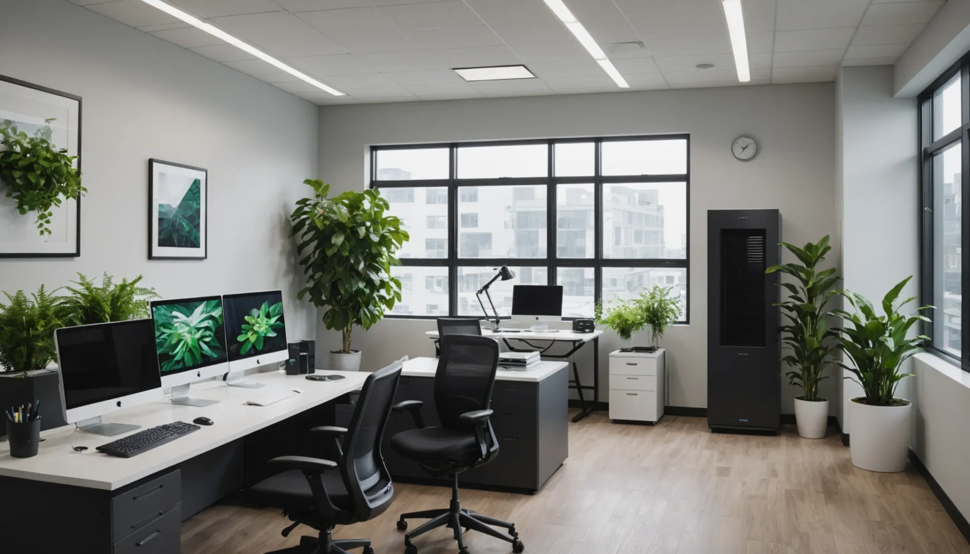 Sleek air purifier in a modern office